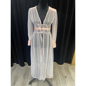 VINTAGE BERNETTE PINK/PEACH SHEER BUTTON WAIST ROBE (MEDIUM)